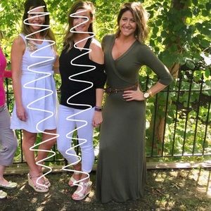 Olive Green 3/4 Sleeve Maxi Dress